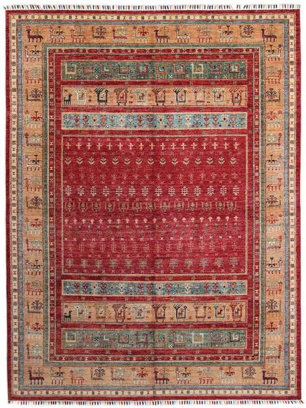 Alfombra tribal artesanal roja