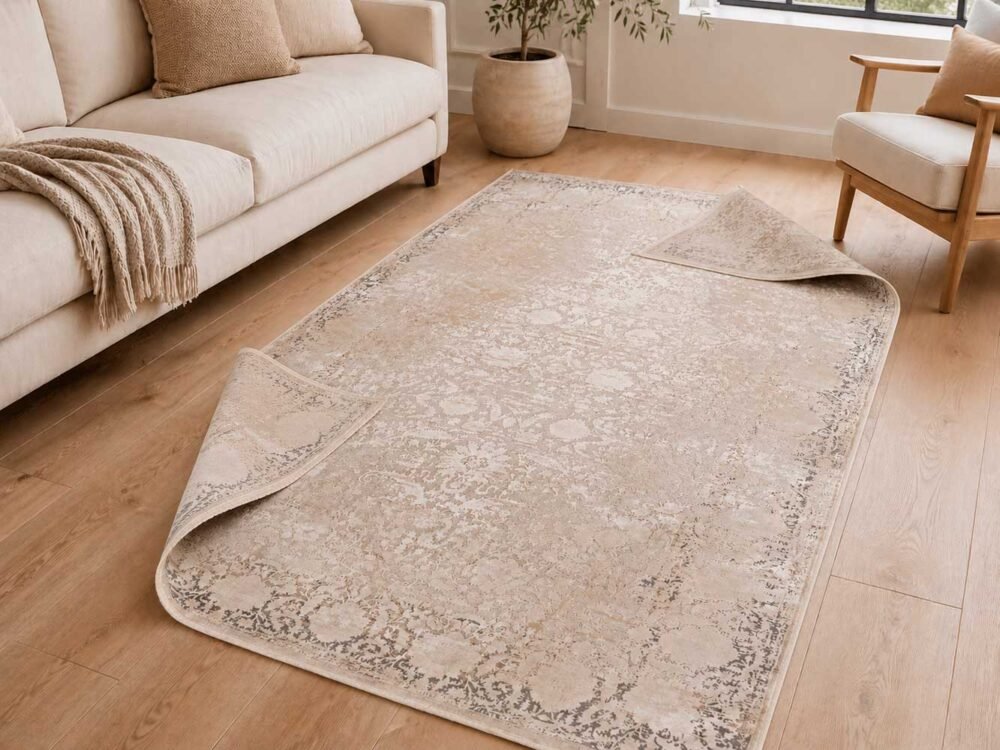 alfombra oriental vintage tonos crema