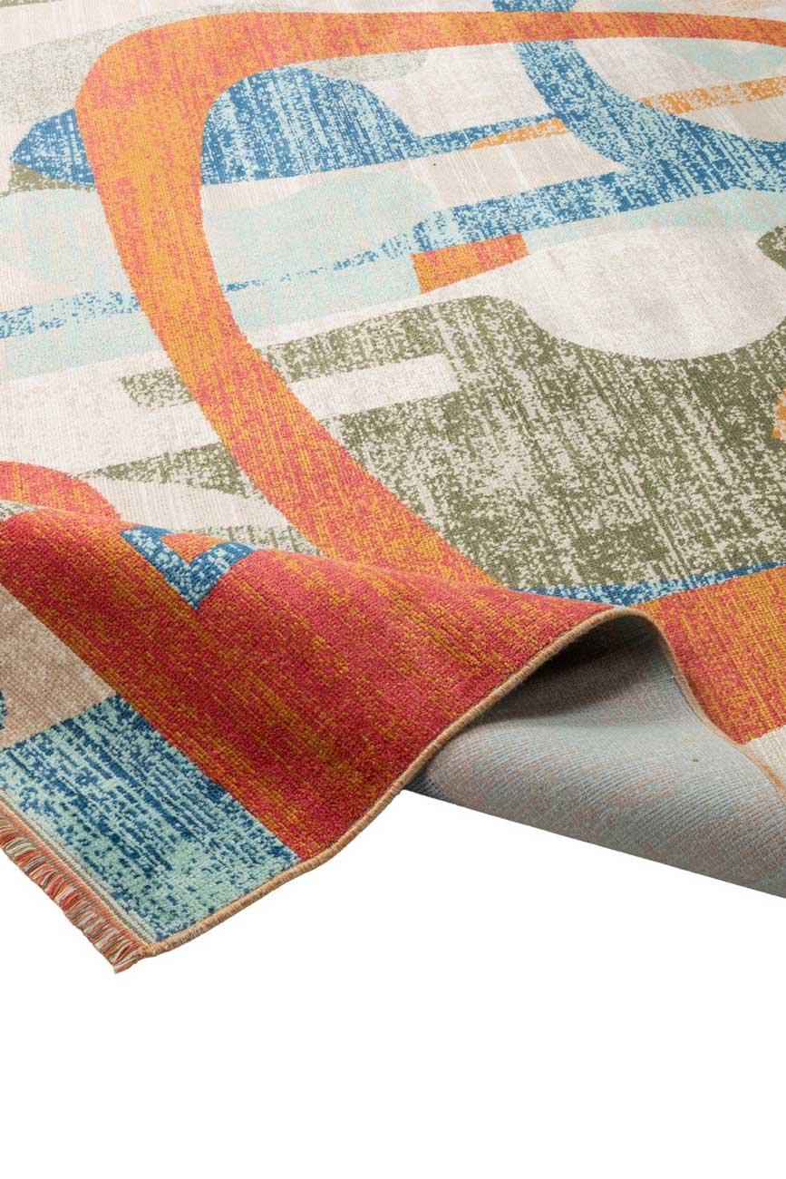 Alfombra abstracta multicolor Matisse con diseño geométrico en azul, terracota y beige