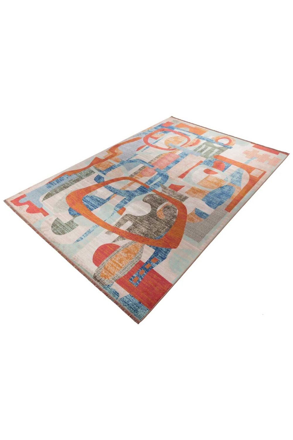 Alfombra abstracta multicolor Matisse con diseño geométrico en azul, terracota y beige