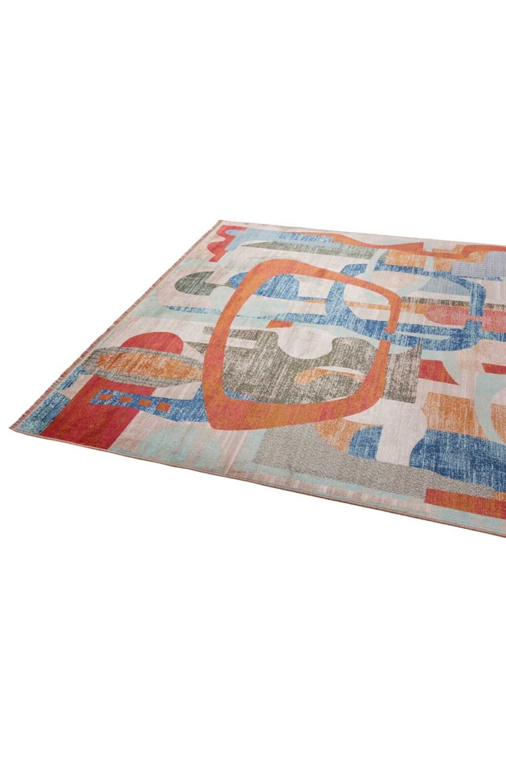 Alfombra abstracta multicolor Matisse con diseño geométrico en azul, terracota y beige