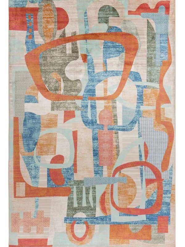 Alfombra abstracta multicolor Matisse con diseño geométrico en azul, terracota y beige