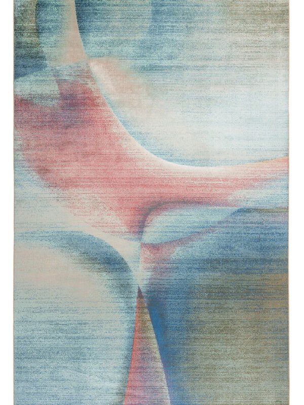 Alfombra moderna abstracta Aurora en tonos azul, turquesa, rosa y beige