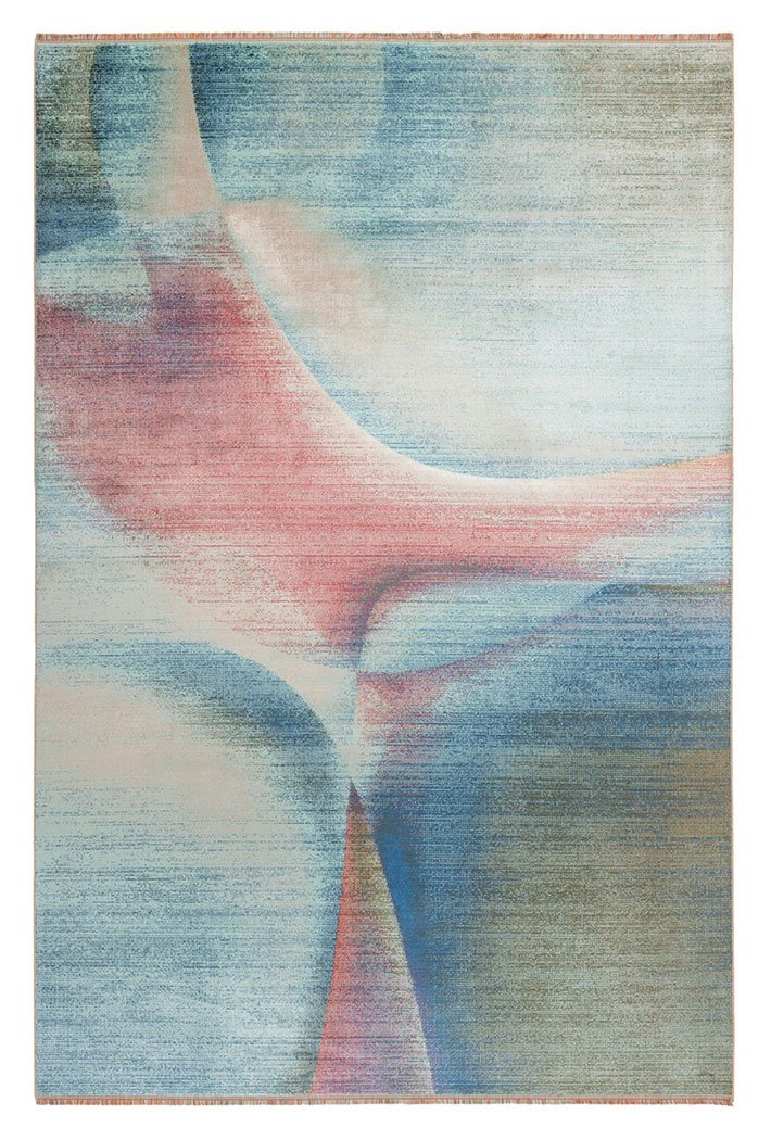 Alfombra moderna abstracta Aurora en tonos azul, turquesa, rosa y beige