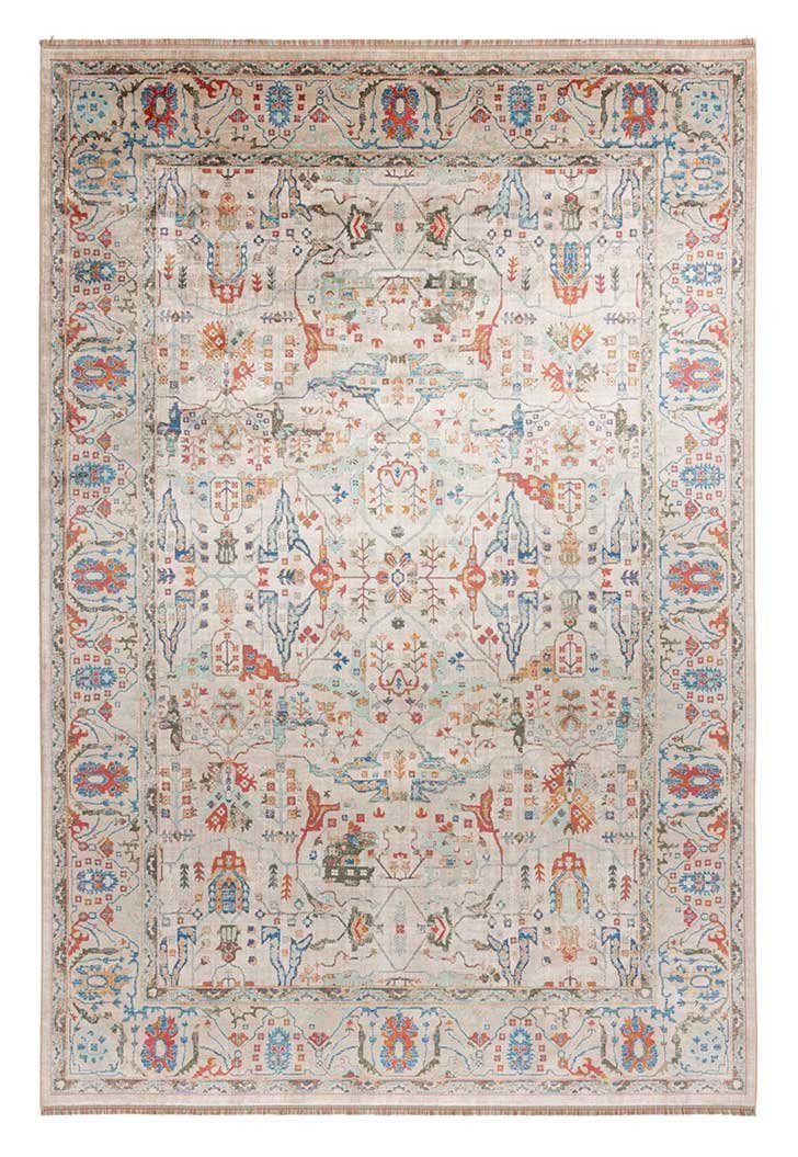 alfombra-oriental-multicolor-crema Alfombra oriental multicolor con fondo crema y motivos geométricos y florales